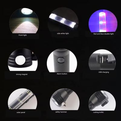 Super Bright LED Lighting Lantern Outdoor Travel Self-driving Tour Portable Life-saving Hammer Torch Solar Charging Flas