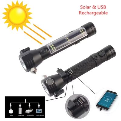 Super Bright LED Lighting Lantern Outdoor Travel Self-driving Tour Portable Life-saving Hammer Torch Solar Charging Flas