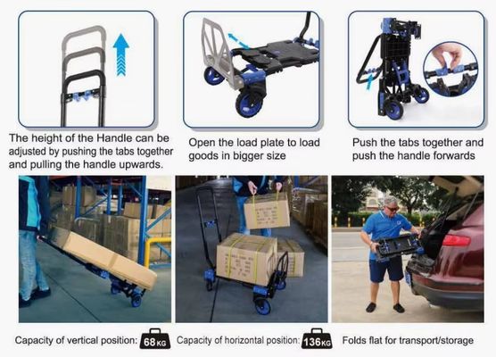 Multi-function Convertible Hand Truck Folding Portable Trolley 2 In 1 150KG Shopping Trolleys Carton Shopping Cart Platf