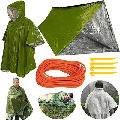 Emergency Survival Shelter Kit With Emergency Tent Sleeping Bag Blanket Poncho For Outdoor Camping