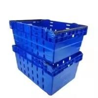 Large Heavy Duty HDPE Nestable Fruits And Vegetables Moving Plastic Crate With Steel Handle