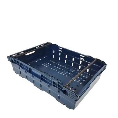 Large Heavy Duty HDPE Nestable Fruits And Vegetables Moving Plastic Crate With Steel Handle