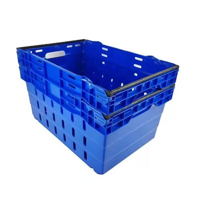 Large Heavy Duty HDPE Nestable Fruits And Vegetables Moving Plastic Crate With Steel Handle