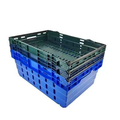 Large Heavy Duty HDPE Nestable Fruits And Vegetables Moving Plastic Crate With Steel Handle