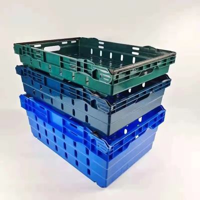Large Heavy Duty HDPE Nestable Fruits And Vegetables Moving Plastic Crate With Steel Handle