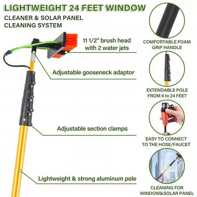 7.3 Meters Window Cleaning Equipment Aluminum Long Reach Water Fed Pole Solar Panel Cleaning Brush For Household